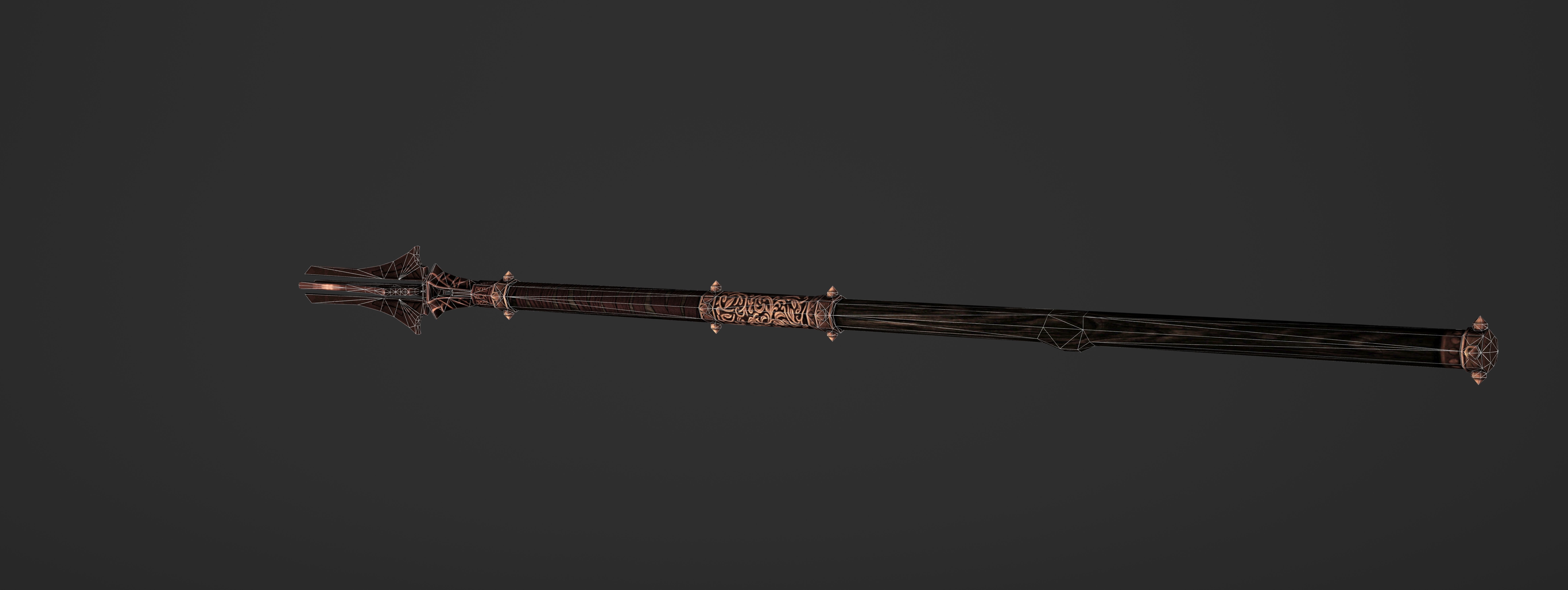 God Poker Golden Staff Low-poly 3D model_25