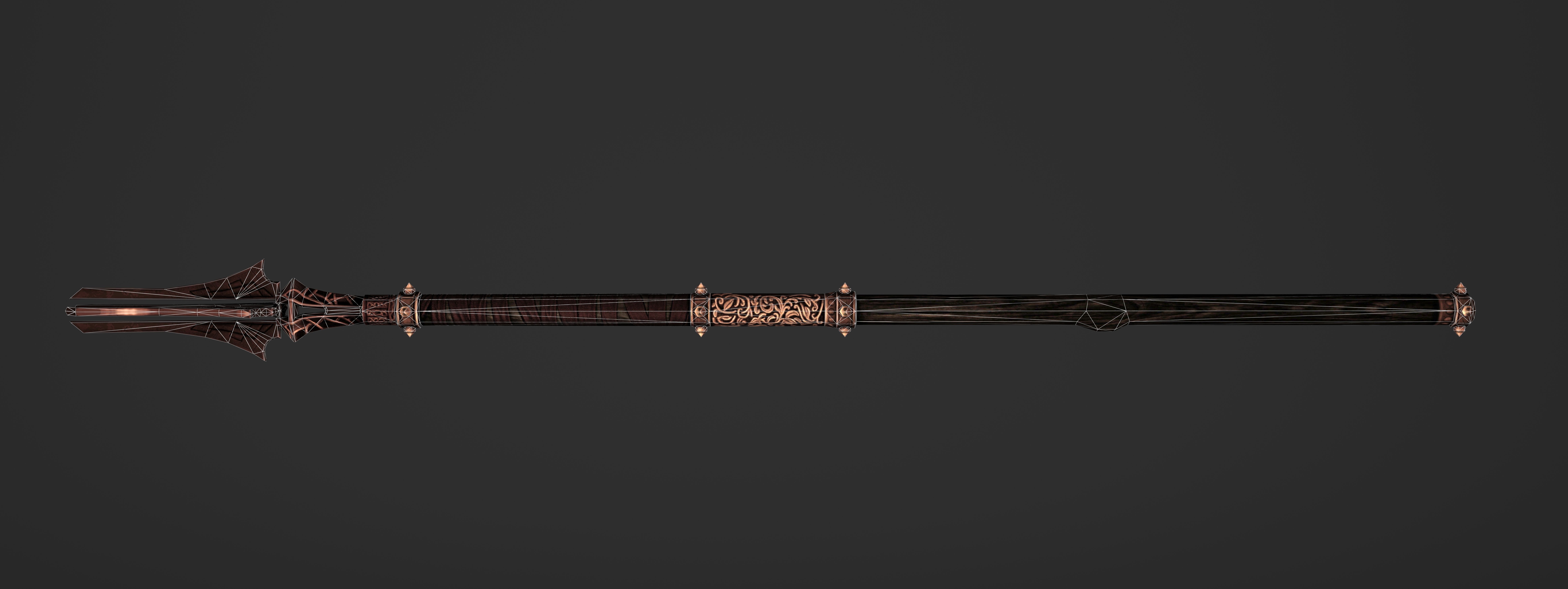 God Poker Golden Staff Low-poly 3D model_3