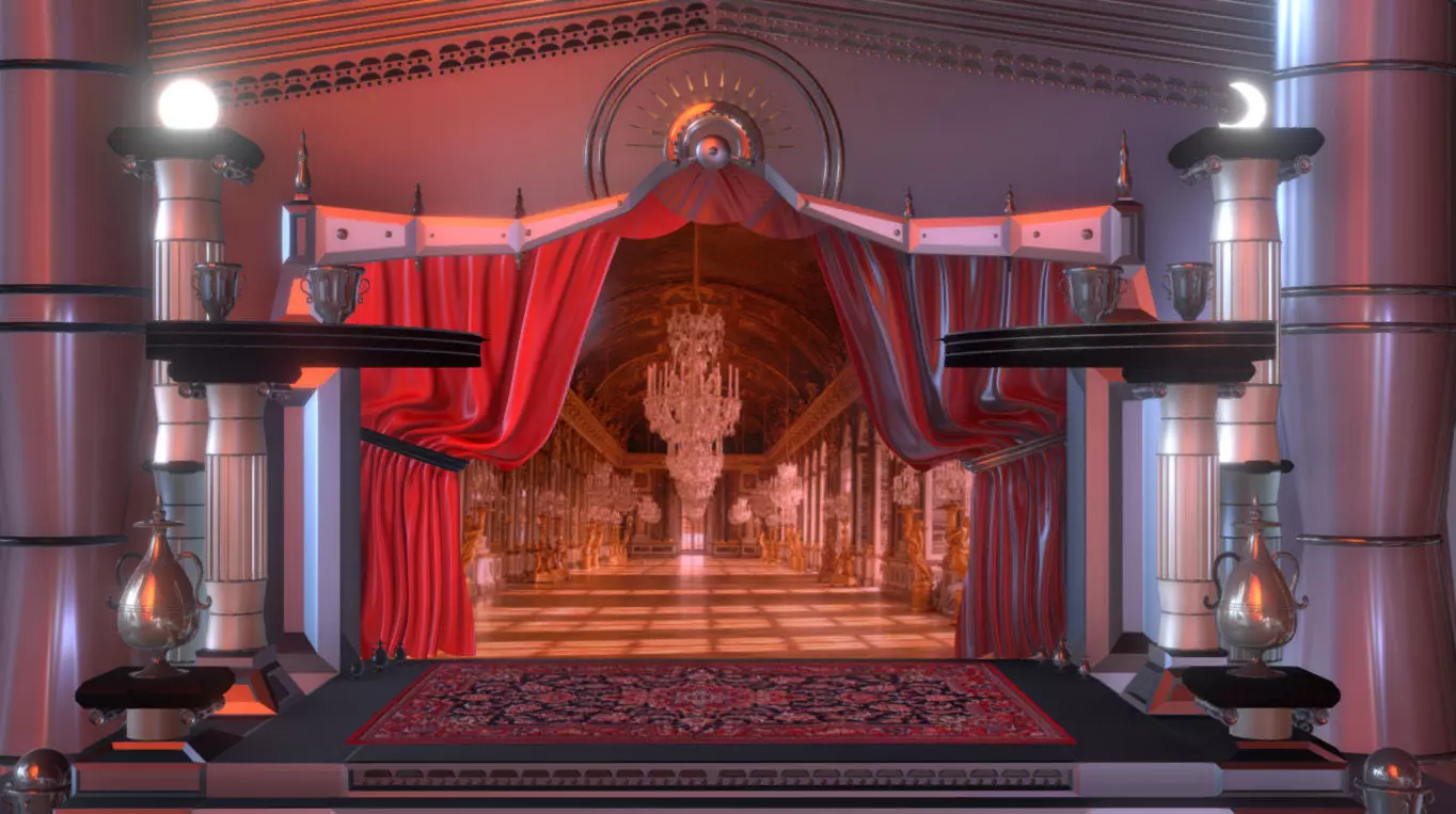 Theater stage with curtain 3D model_0
