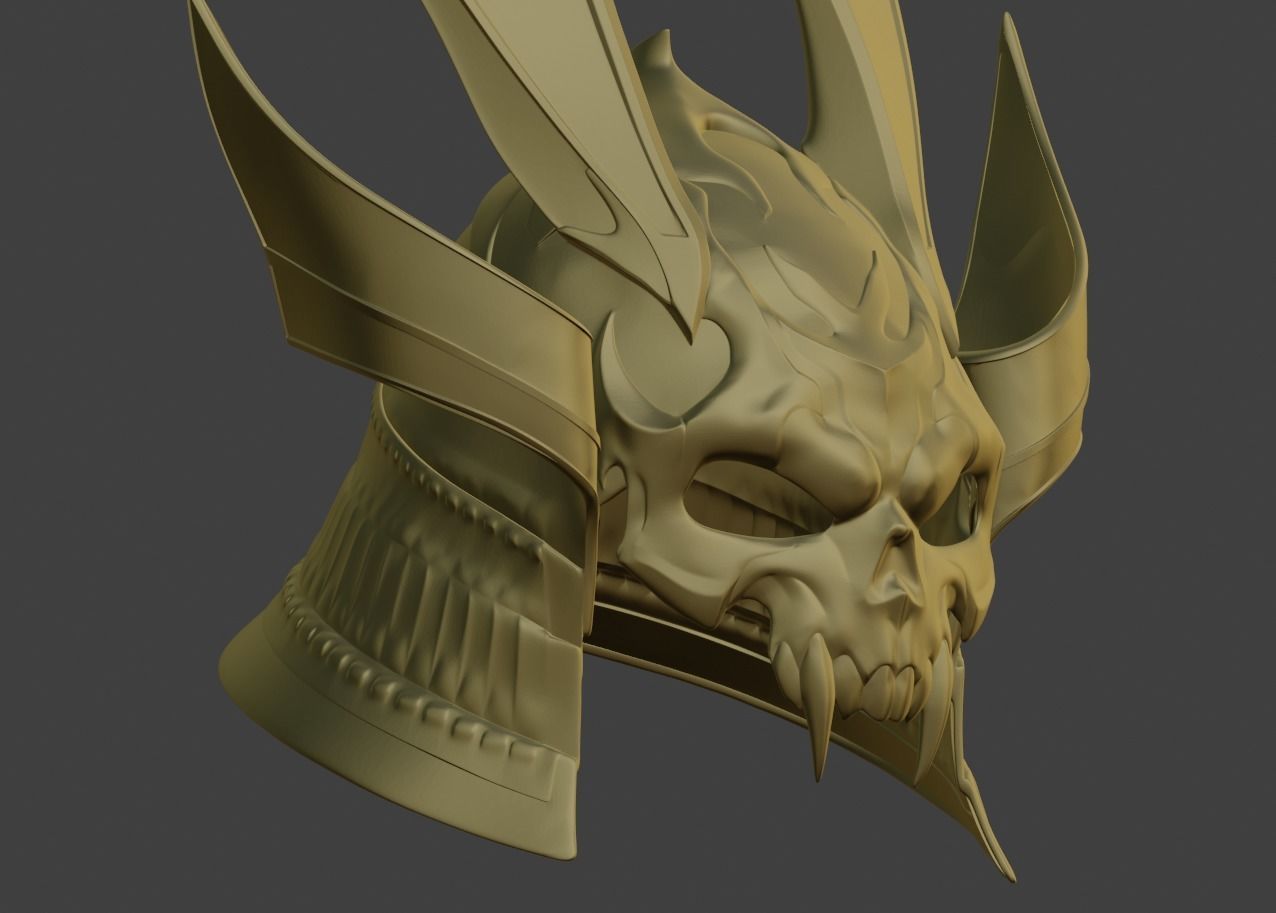 Emperor Shao Kahn samurai helmet for face from Mortal Kombat 11 3D print model_4