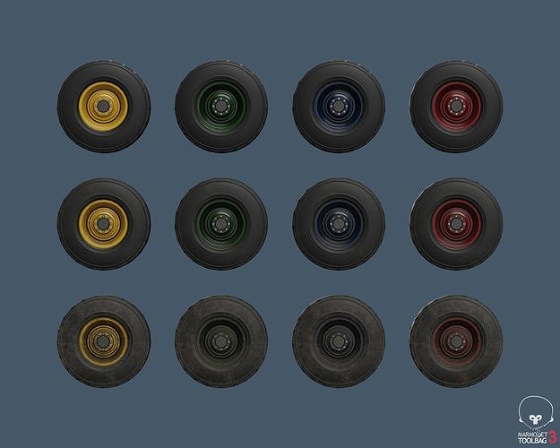 Truck tractor wheels 12 variations Low-poly 3D model 2