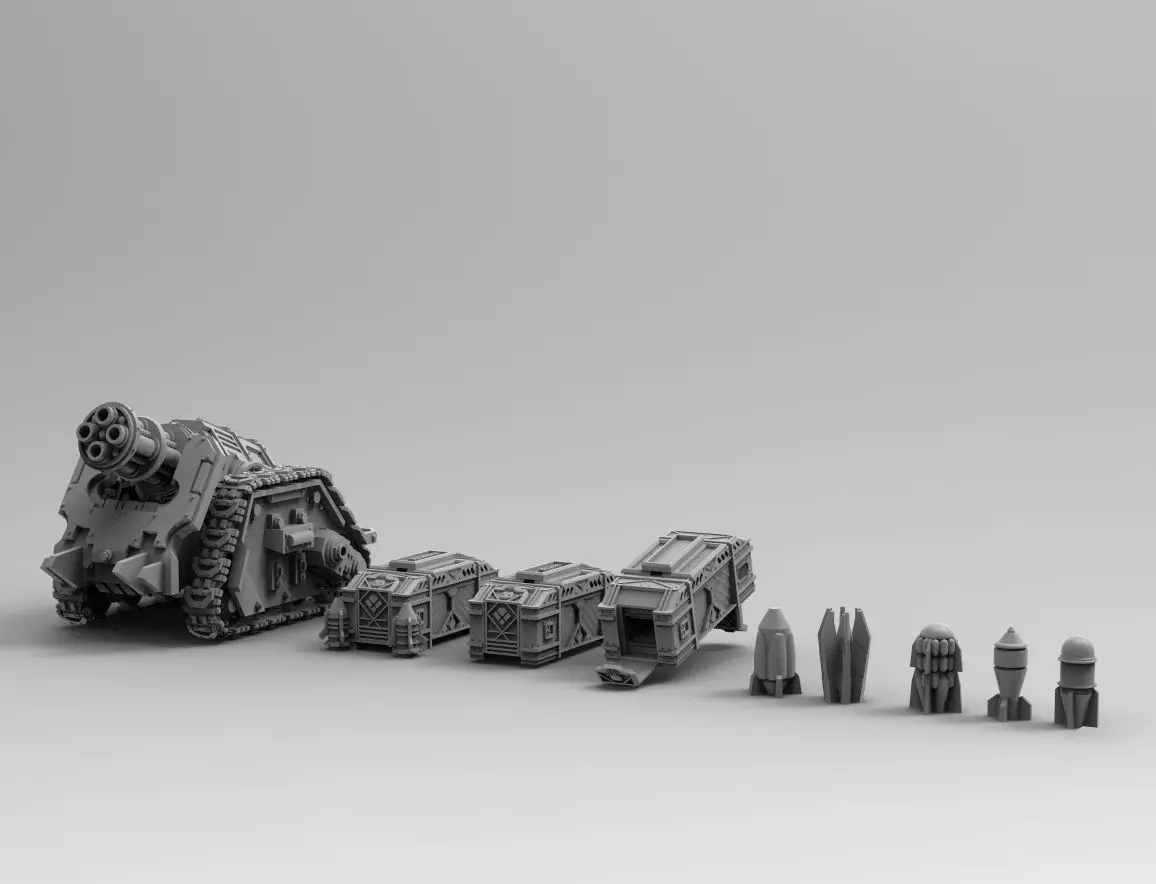 Legion Longsword Quadruple Mortar bundle with crates and shells 3D print model_0