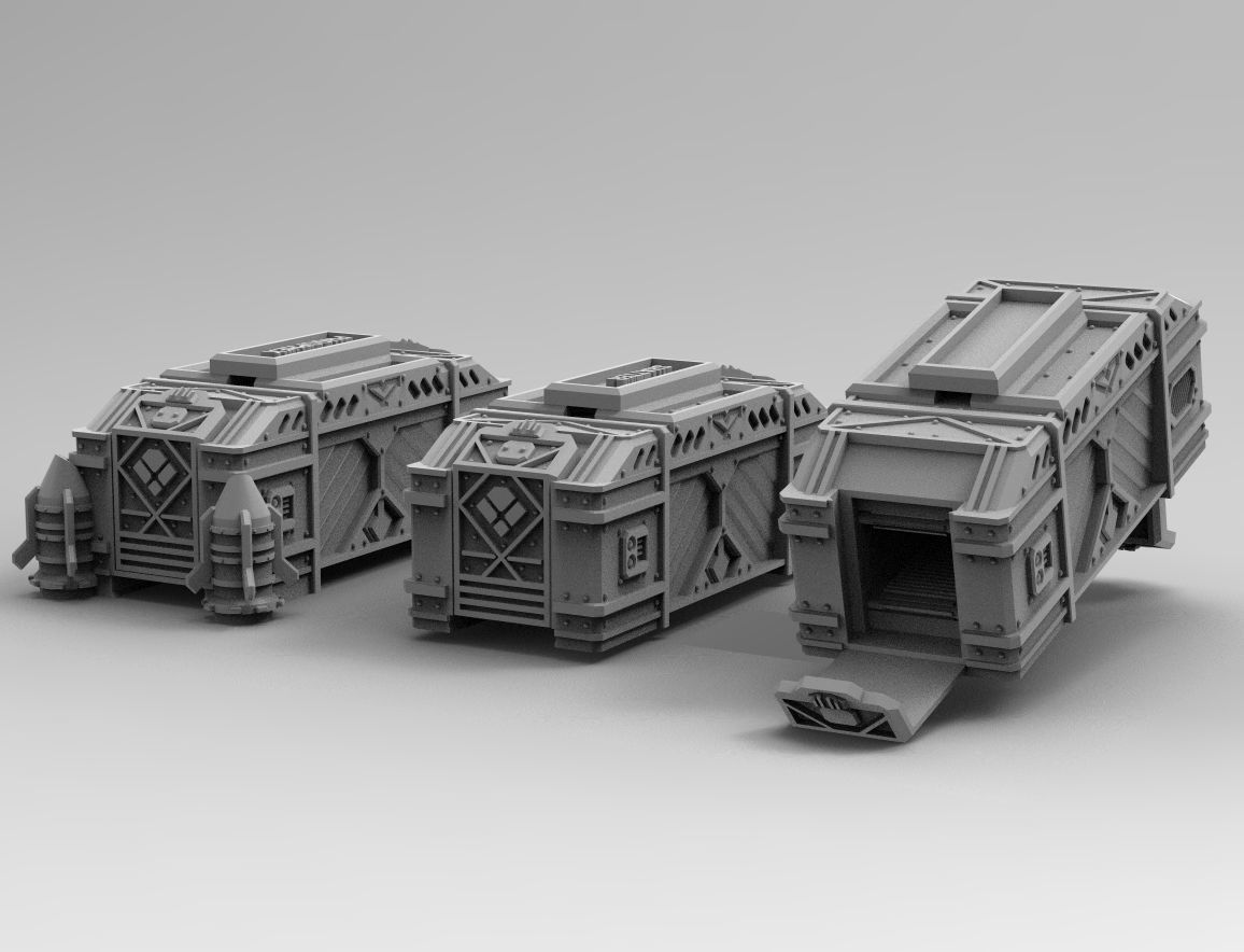 Legion Longsword Quadruple Mortar bundle with crates and shells 3D print model_6