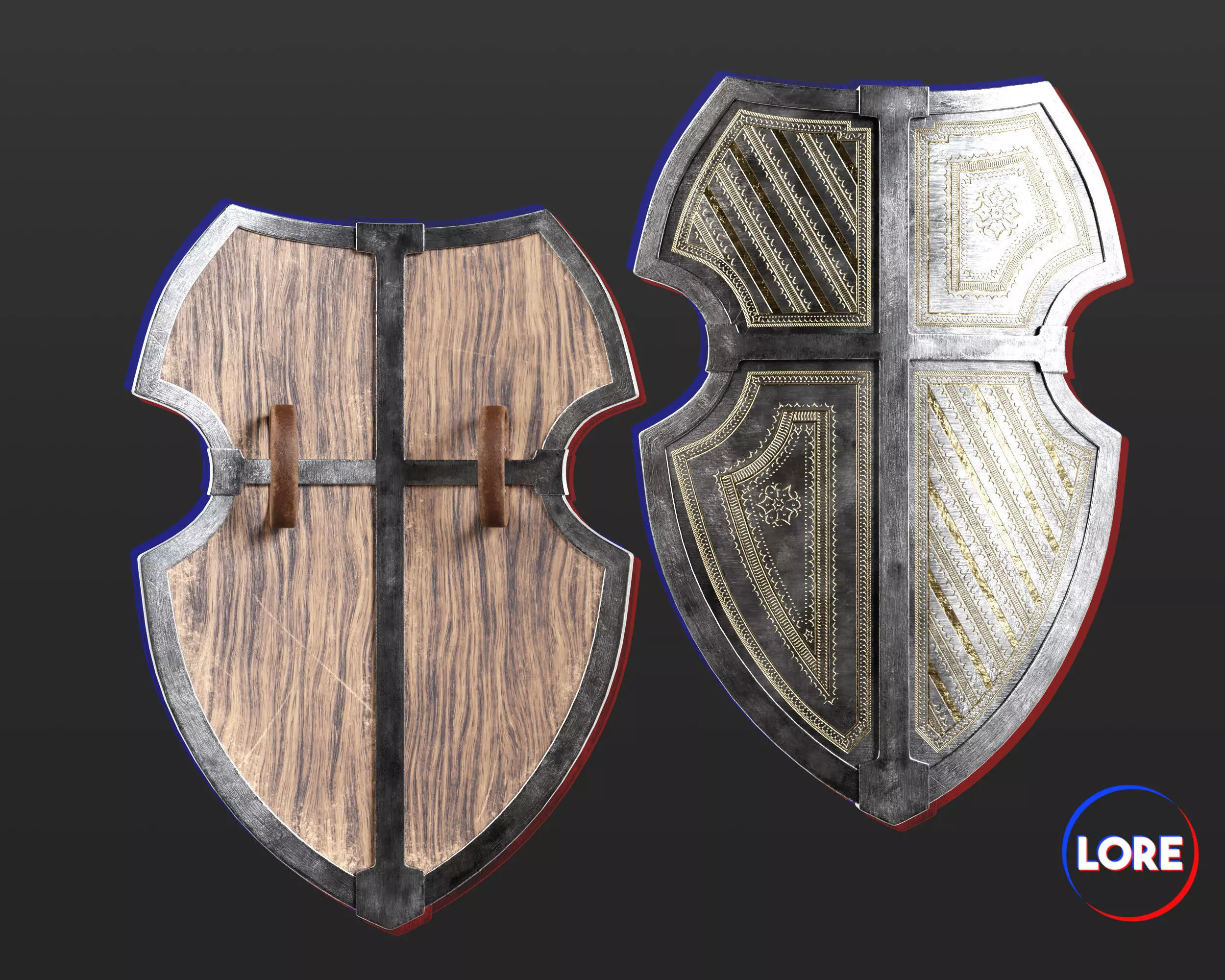 Medieval Noble Weapon Shield Low-poly 3D model_0