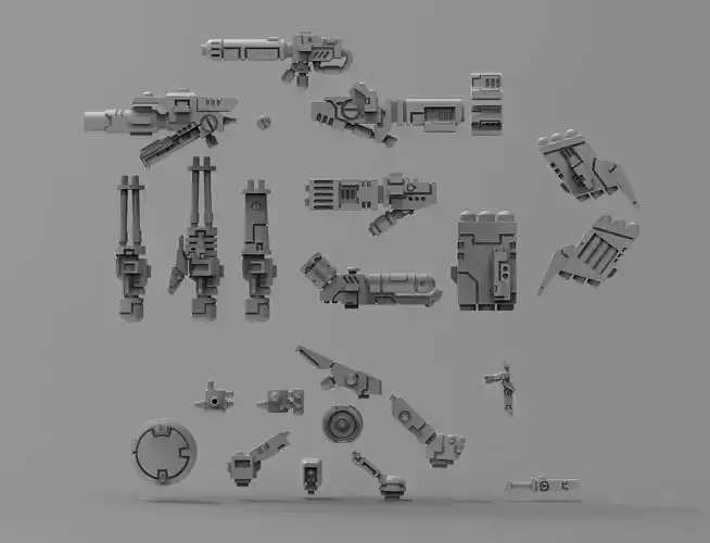 Greater Good crisis bits bundle with weapons and support systems 3D print model