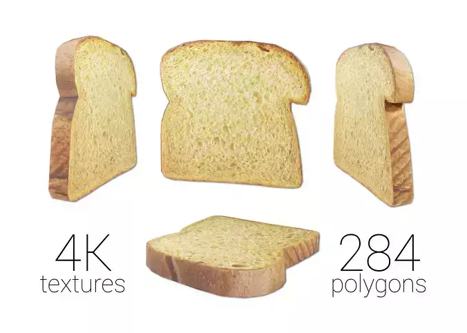 Whole Wheat Bread Slice Low-poly 3D model