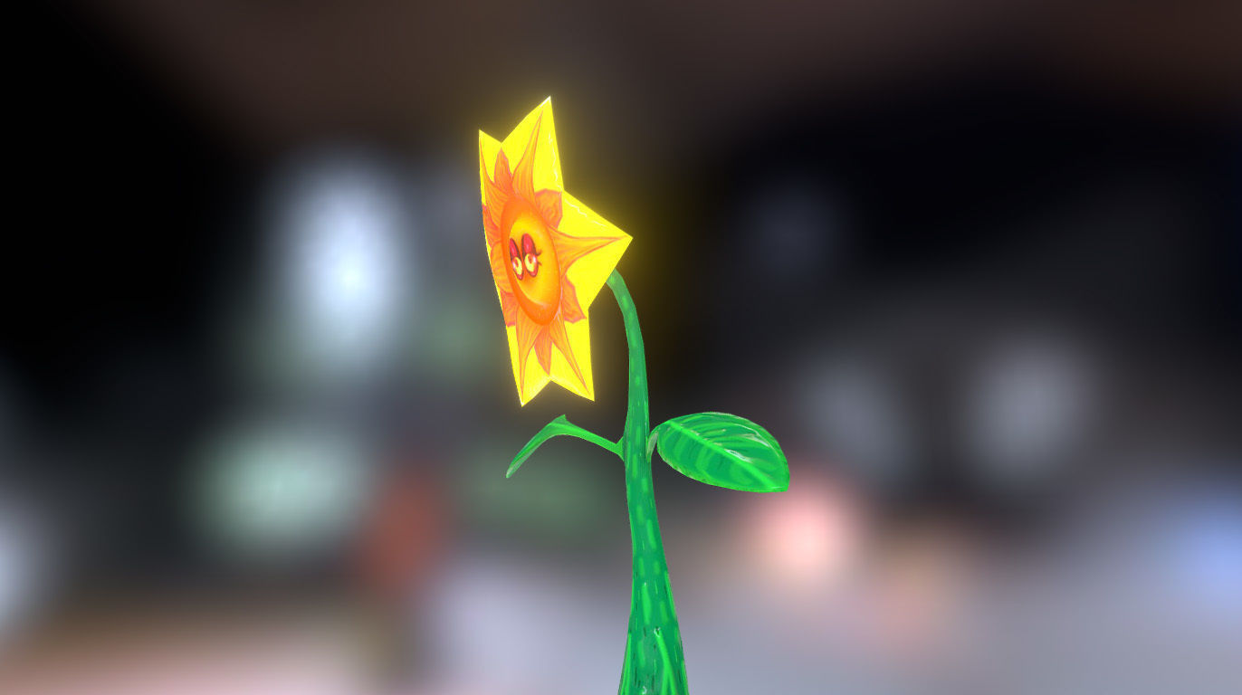 Daisy low-poly flower with eyes Free low-poly 3D model_1