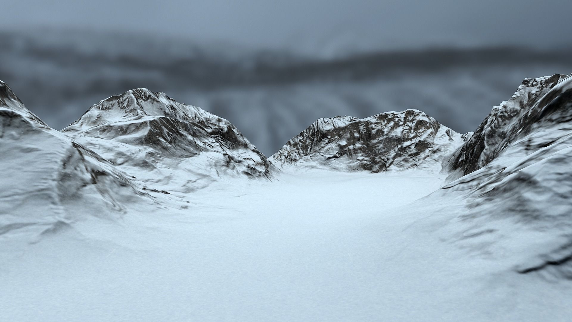 Snowy Mountain Terrain Low-poly 3D model_1
