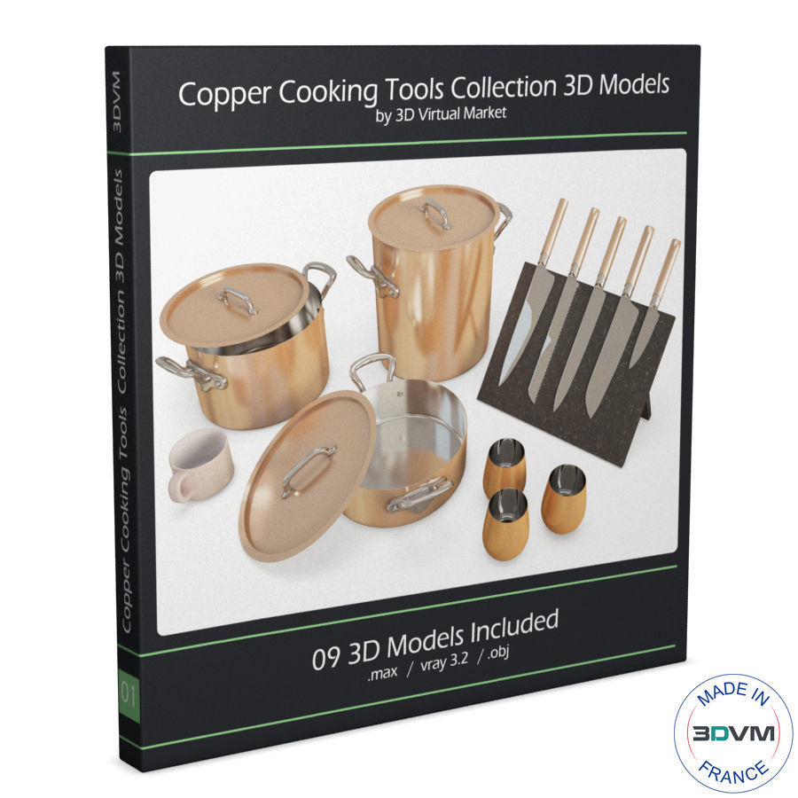 Copper Cooking Tools Collection 3D model_1