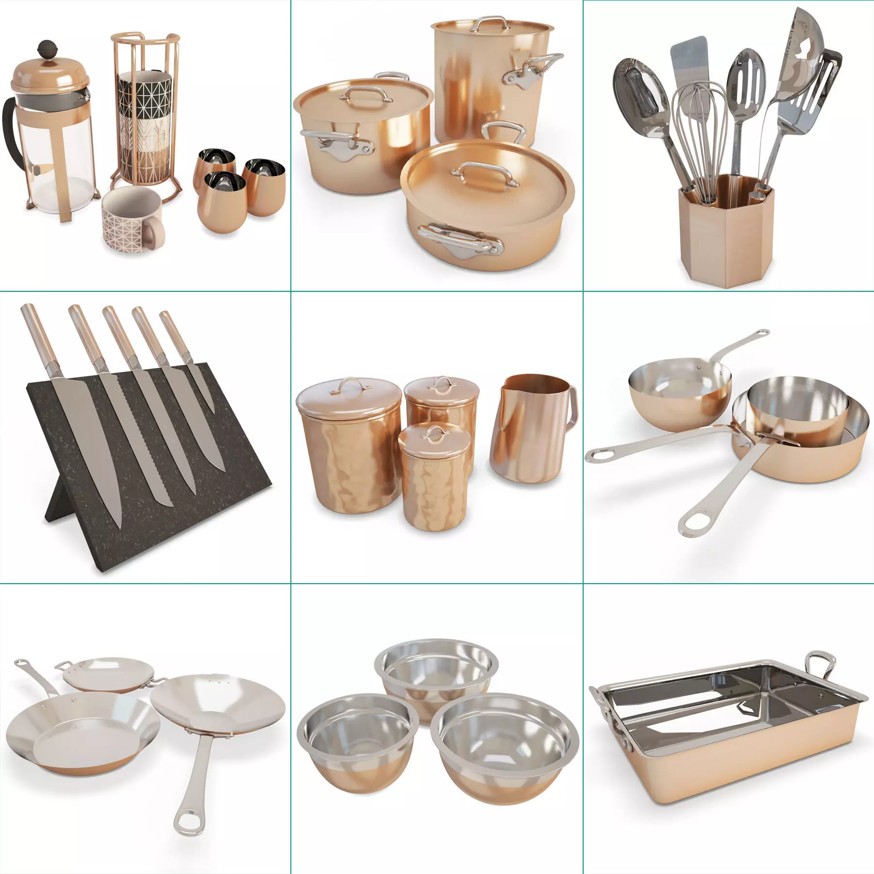 Copper Cooking Tools Collection 3D model_0