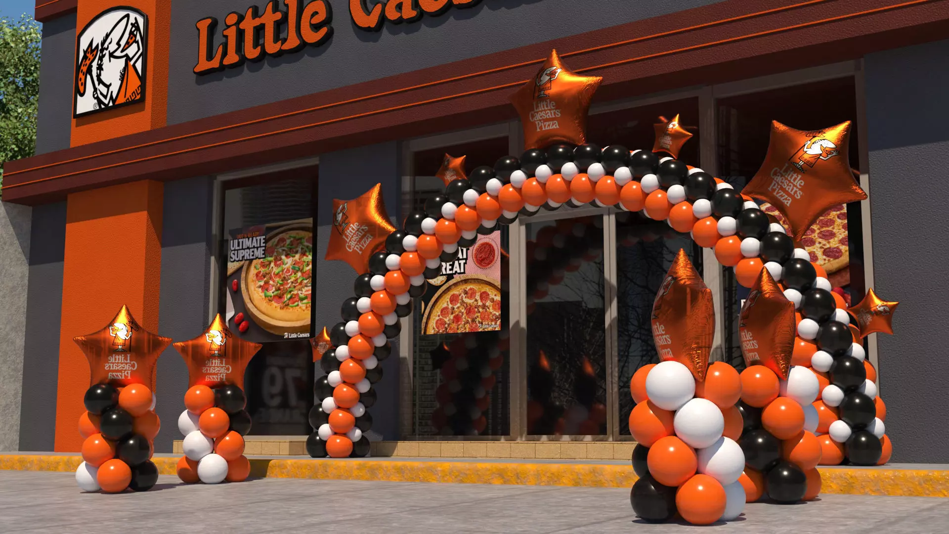 Little Caesars restaurant with Balloons Arch 3D model_0