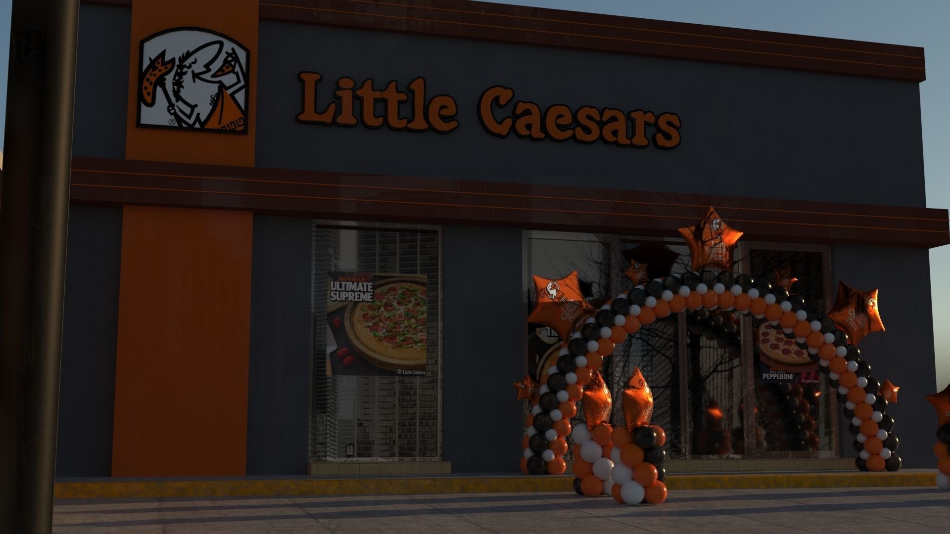 Little Caesars restaurant with Balloons Arch 3D model_9
