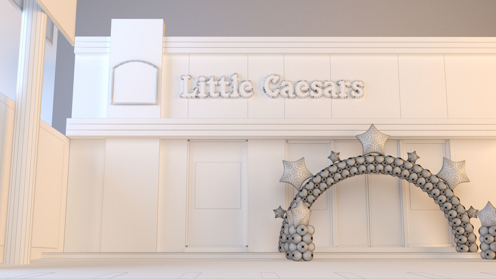 Little Caesars restaurant with Balloons Arch 3D model_14