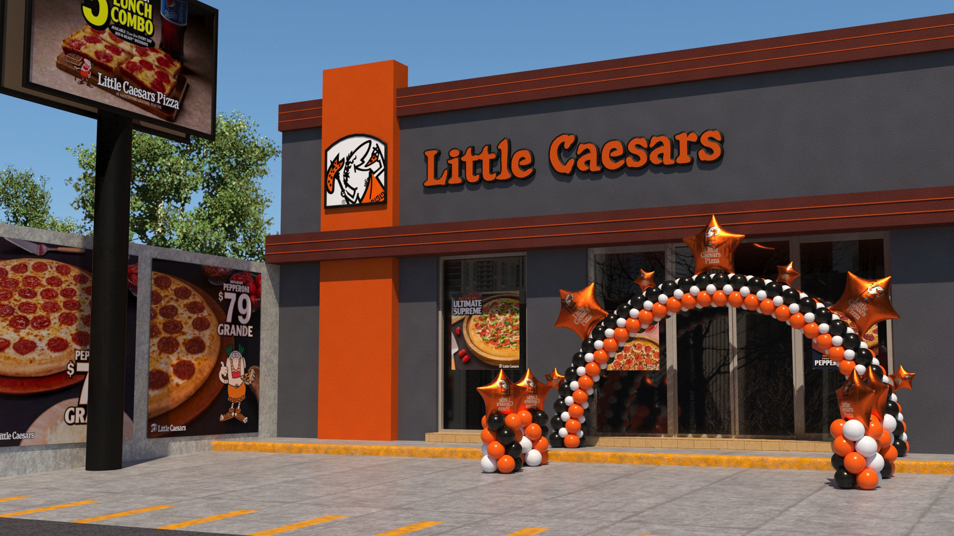 Little Caesars restaurant with Balloons Arch 3D model_2