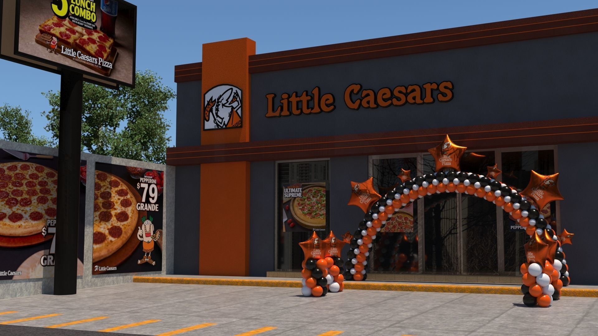Little Caesars restaurant with Balloons Arch 3D model_6