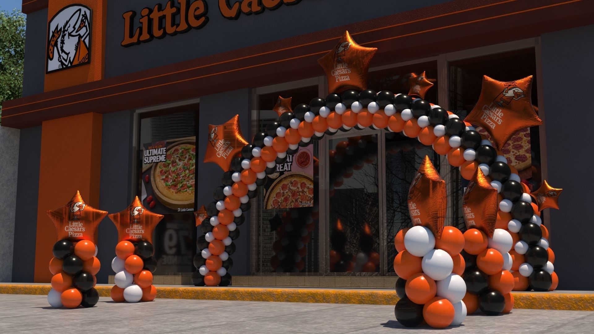 Little Caesars restaurant with Balloons Arch 3D model_7
