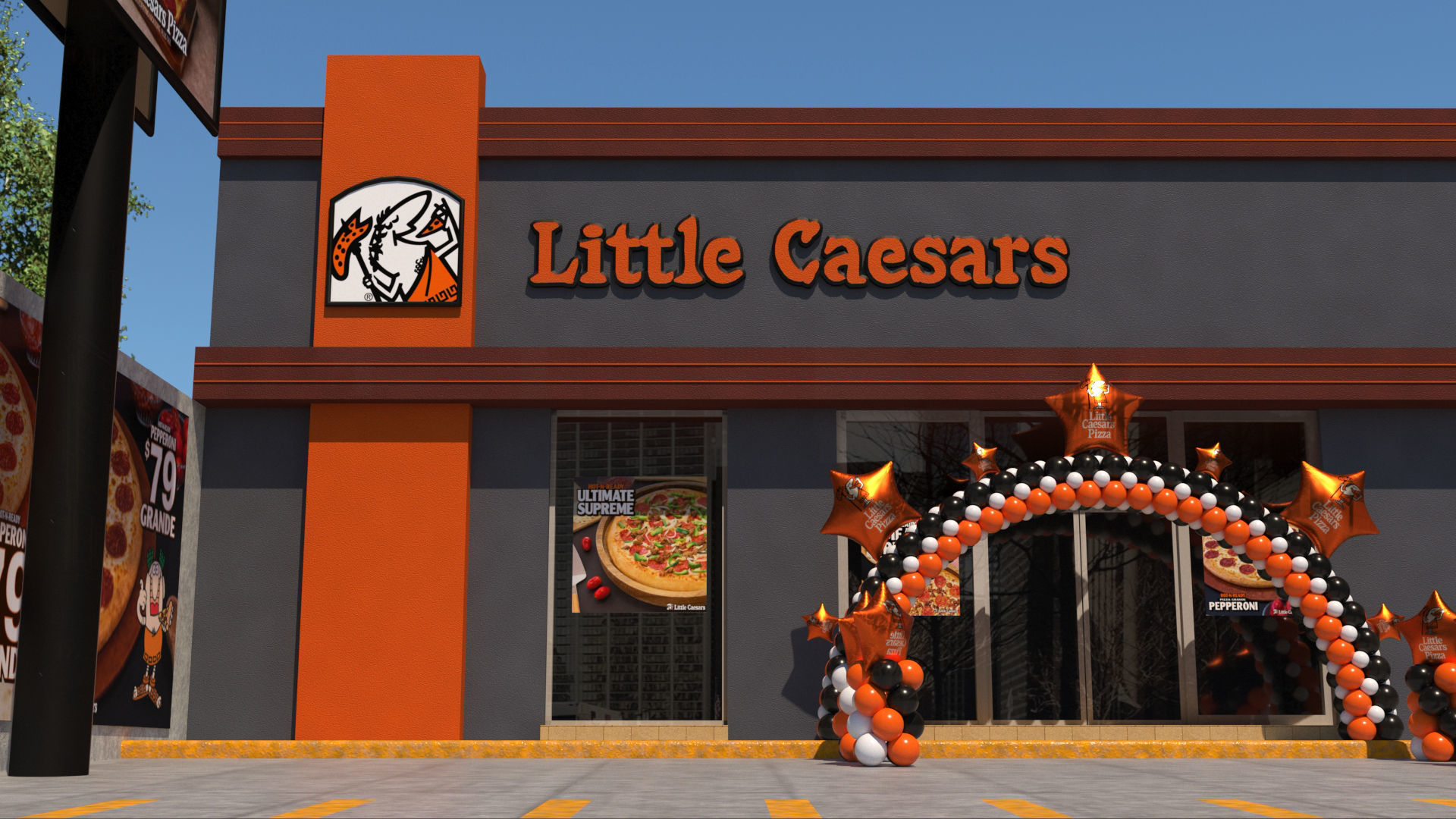 Little Caesars restaurant with Balloons Arch 3D model_4