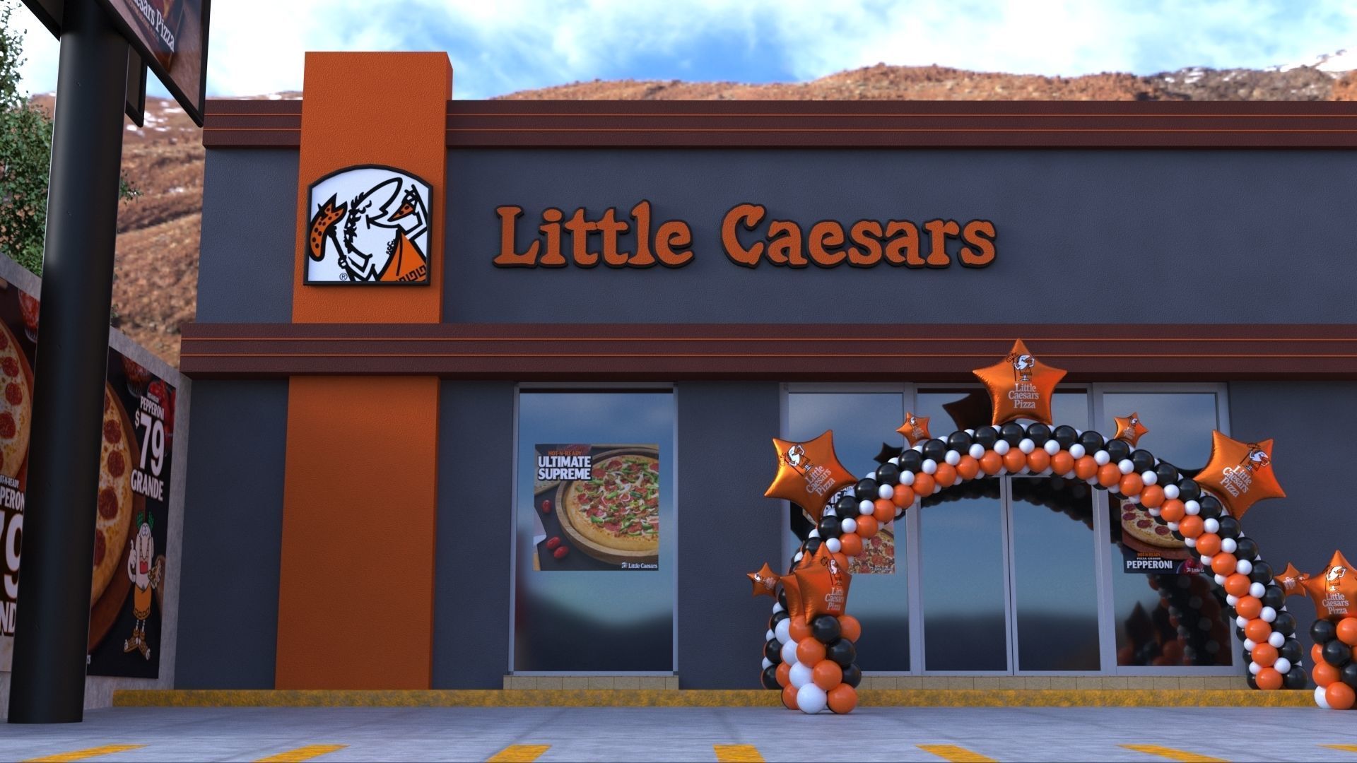 Little Caesars restaurant with Balloons Arch 3D model_11