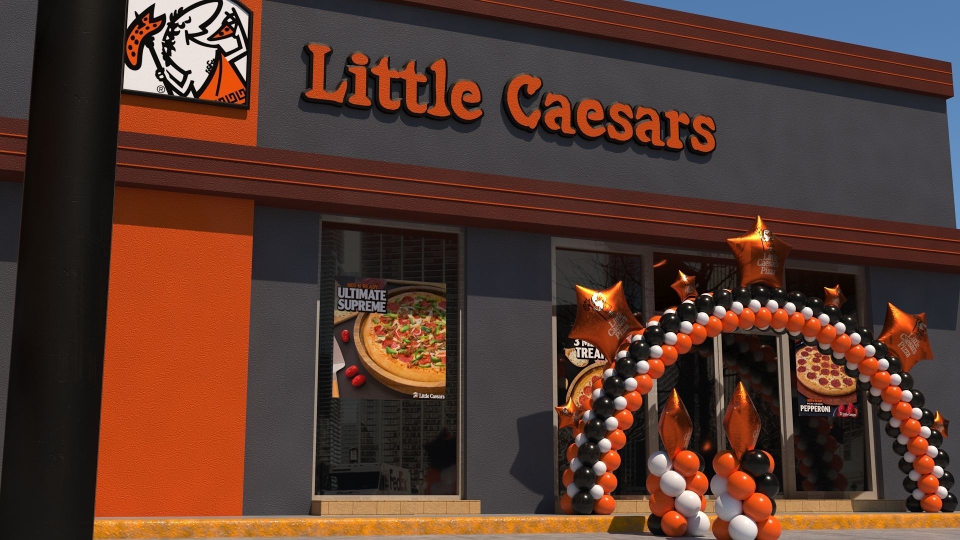 Little Caesars restaurant with Balloons Arch 3D model_1