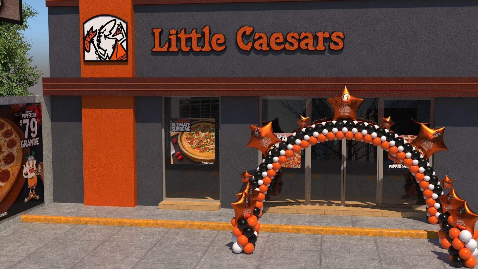 Little Caesars restaurant with Balloons Arch 3D model_5