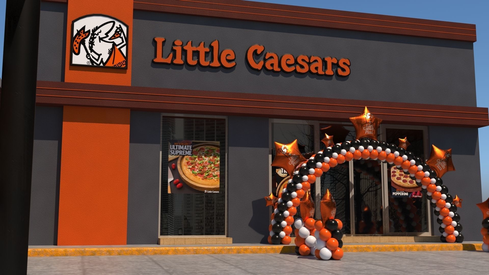 Little Caesars restaurant with Balloons Arch 3D model_3