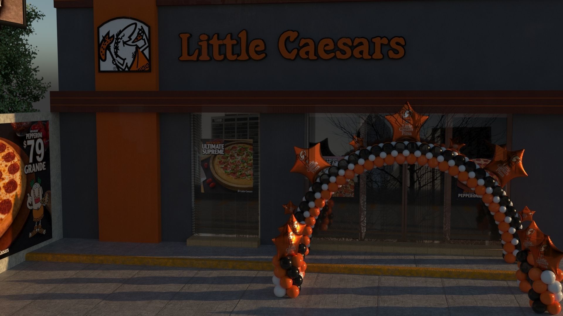 Little Caesars restaurant with Balloons Arch 3D model_8