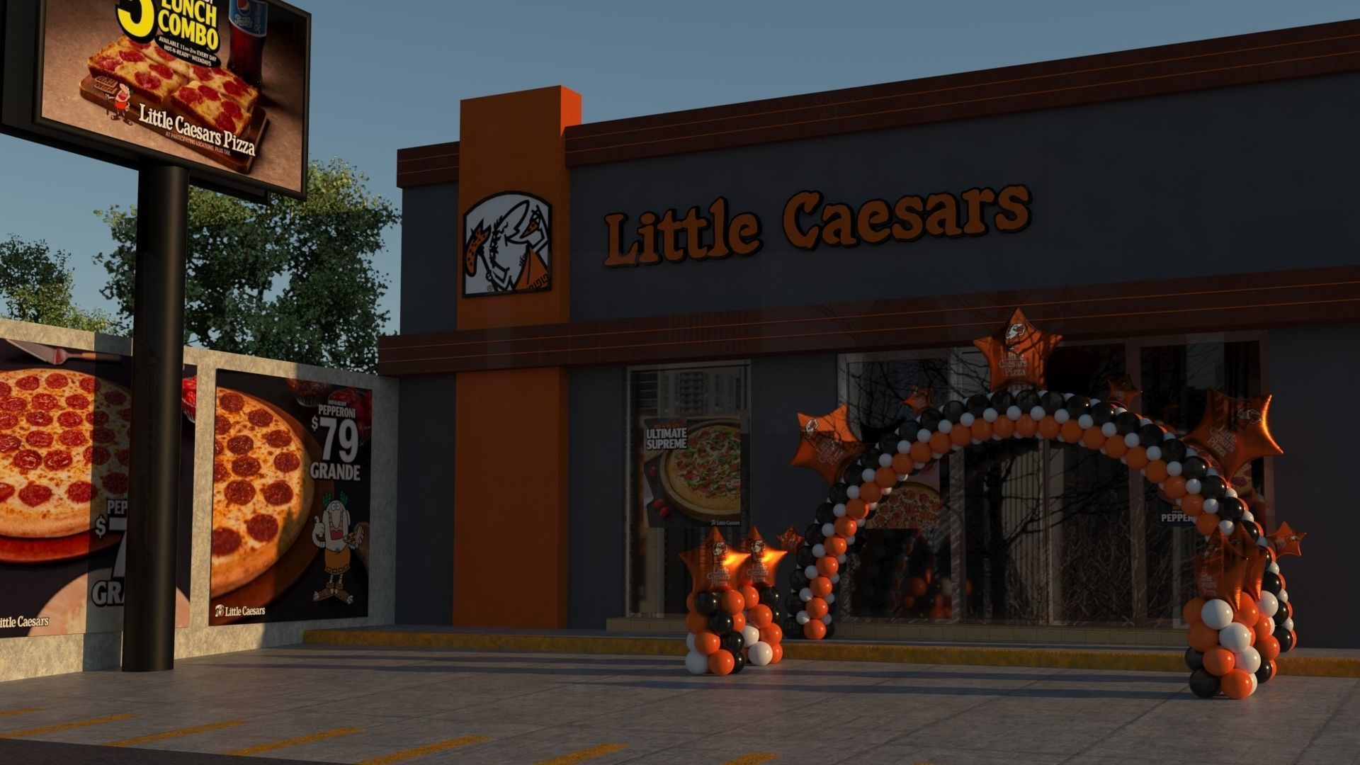 Little Caesars restaurant with Balloons Arch 3D model_10