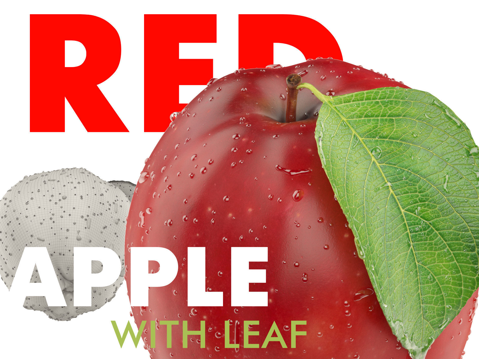  RED APPLE WITH LEAF IN WATER DROPS 3D model