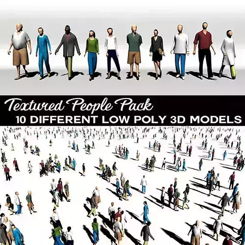 Low Poly People textured pack different Low-poly 3D model