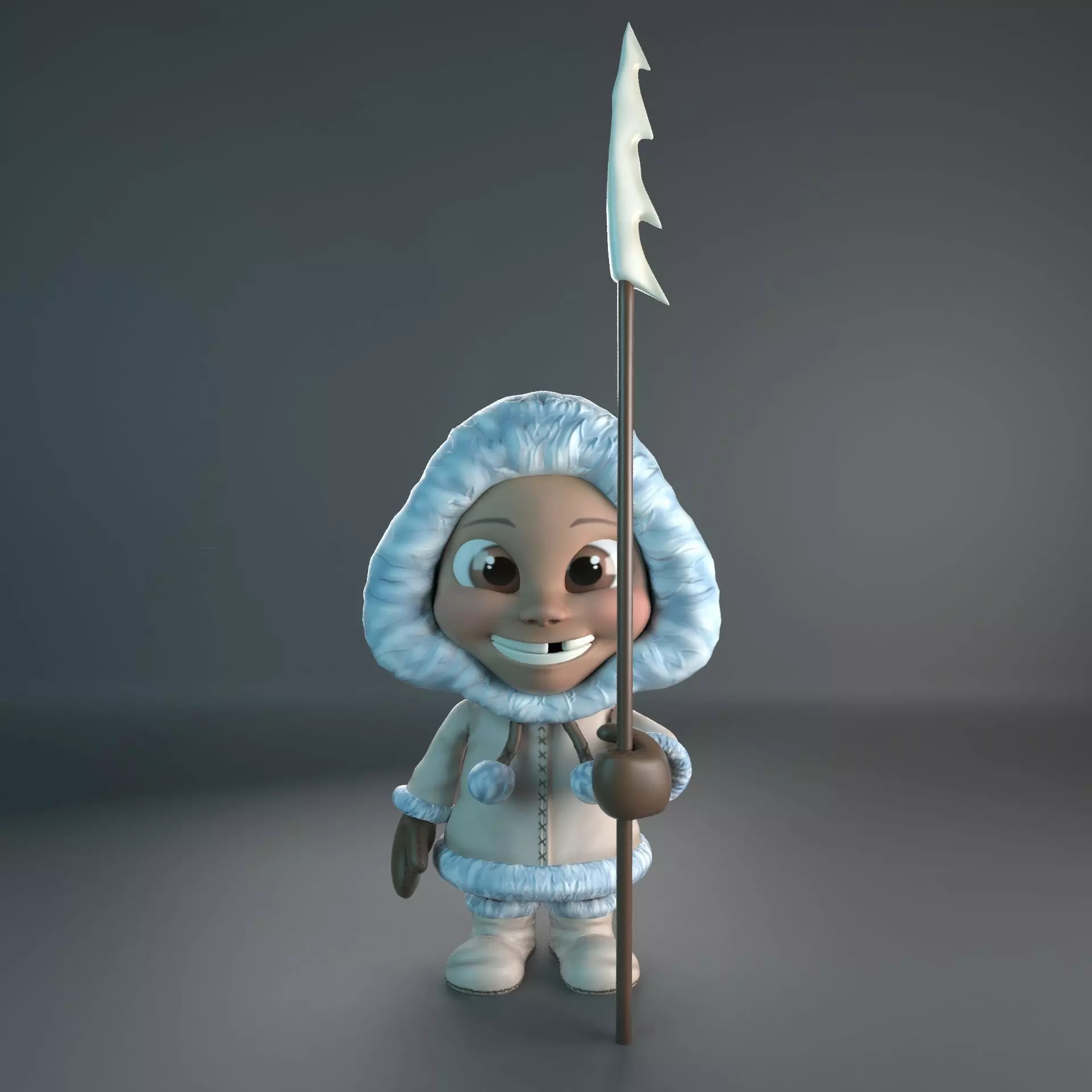 Eskimo arctic girl holding pole Free 3D print model