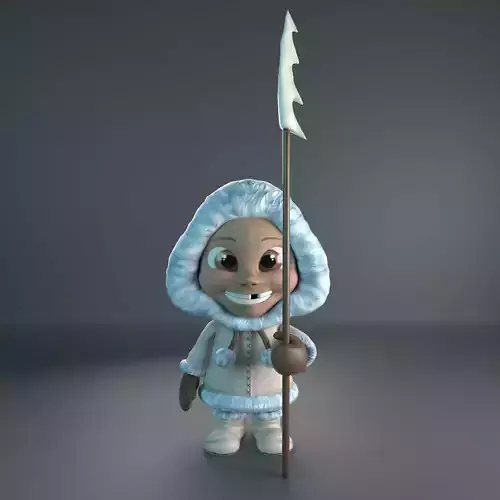 Eskimo arctic girl holding pole
