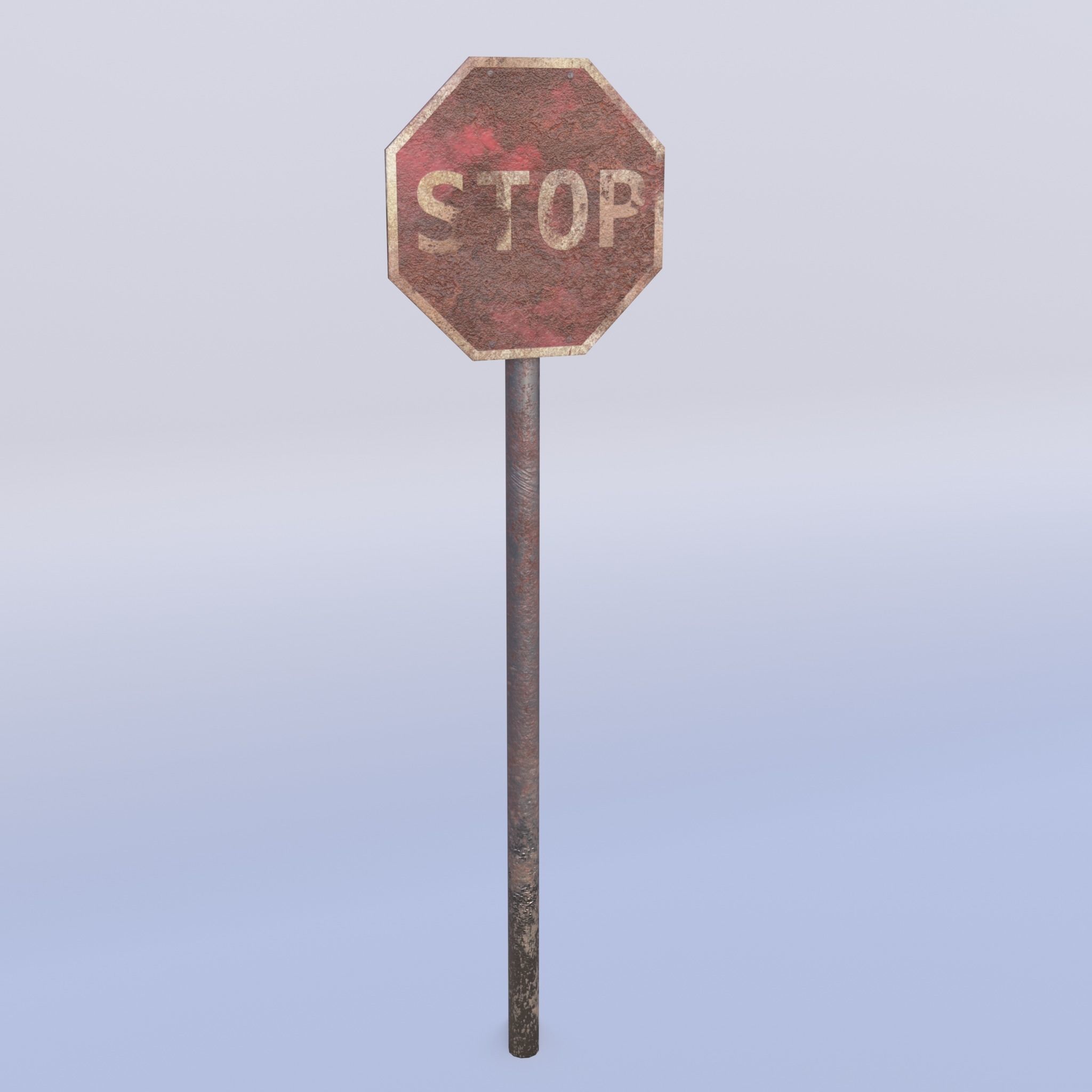 Game-ready Stop sign rusty Unity Unreal Engine  Low-poly 3D model_3