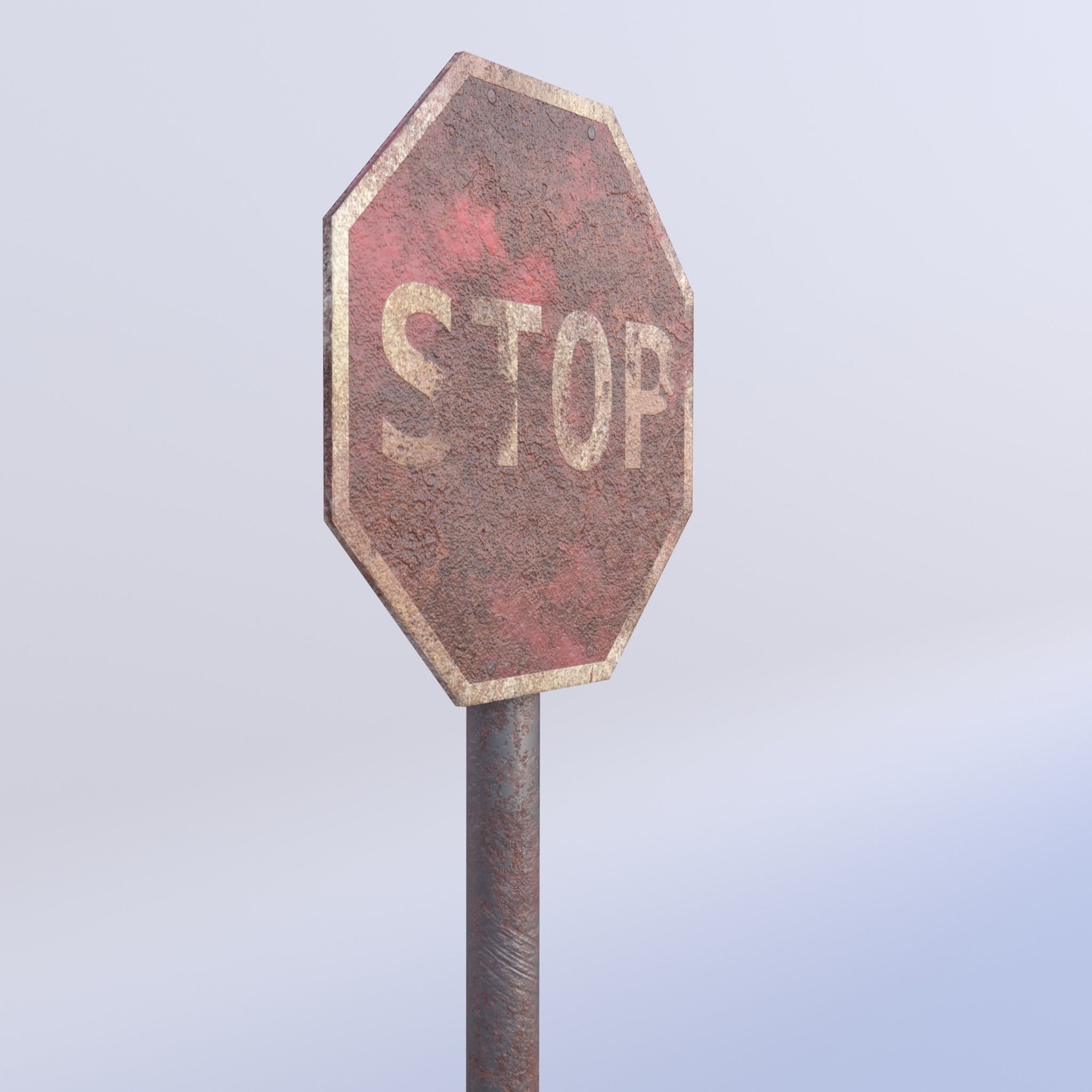 Game-ready Stop sign rusty Unity Unreal Engine  Low-poly 3D model_4
