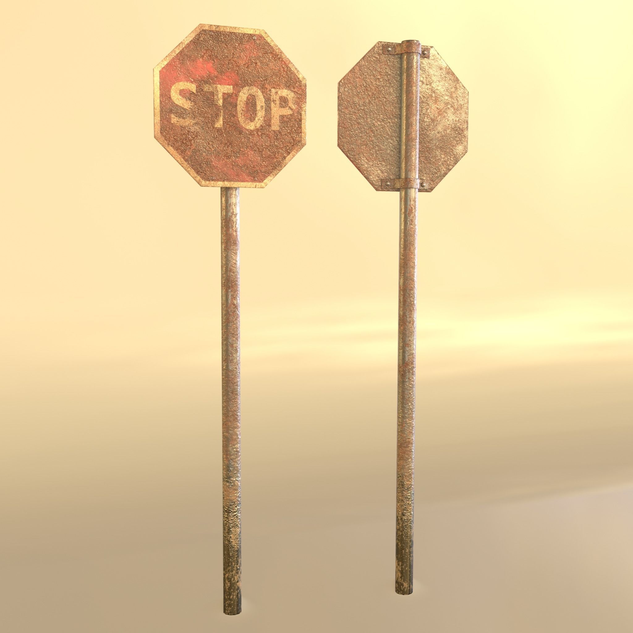 Game-ready Stop sign rusty Unity Unreal Engine  Low-poly 3D model_7