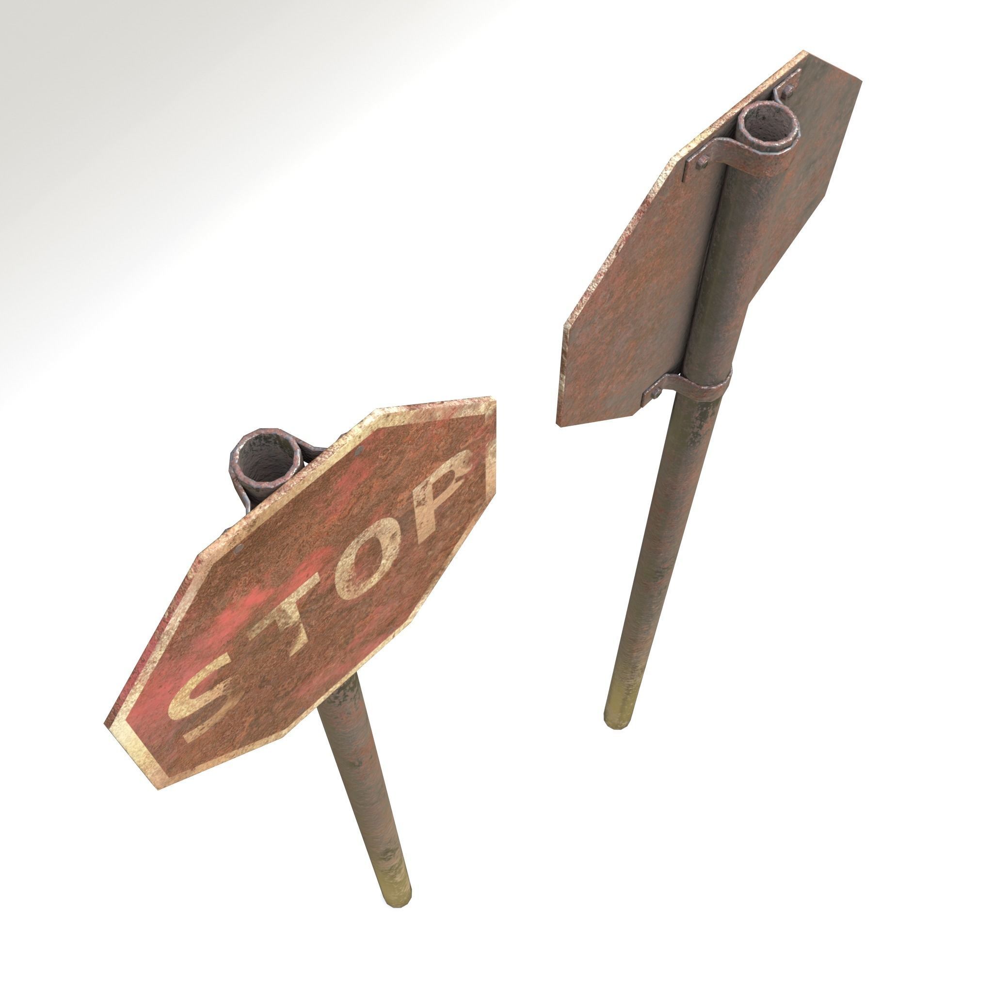 Game-ready Stop sign rusty Unity Unreal Engine  Low-poly 3D model_13