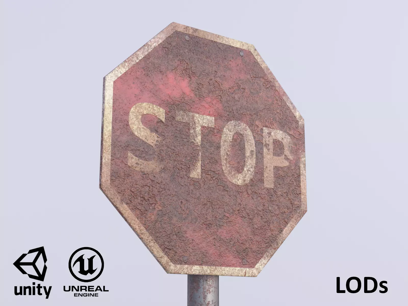 Game-ready Stop sign rusty Unity Unreal Engine  Low-poly 3D model_0