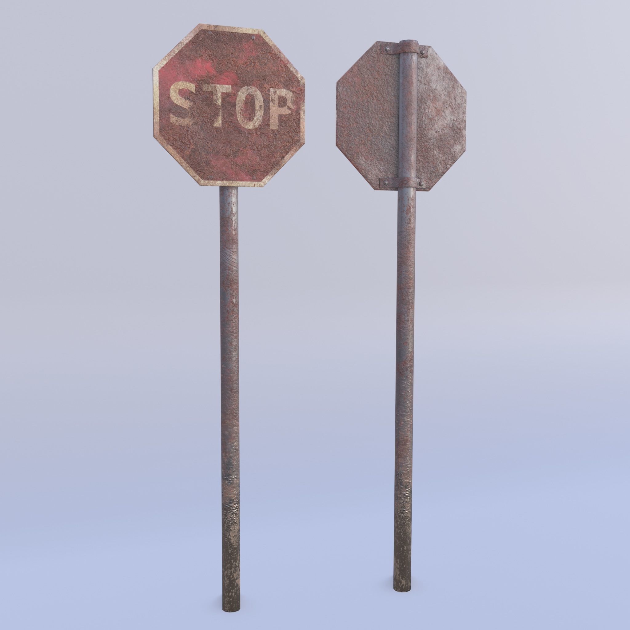 Game-ready Stop sign rusty Unity Unreal Engine  Low-poly 3D model_9