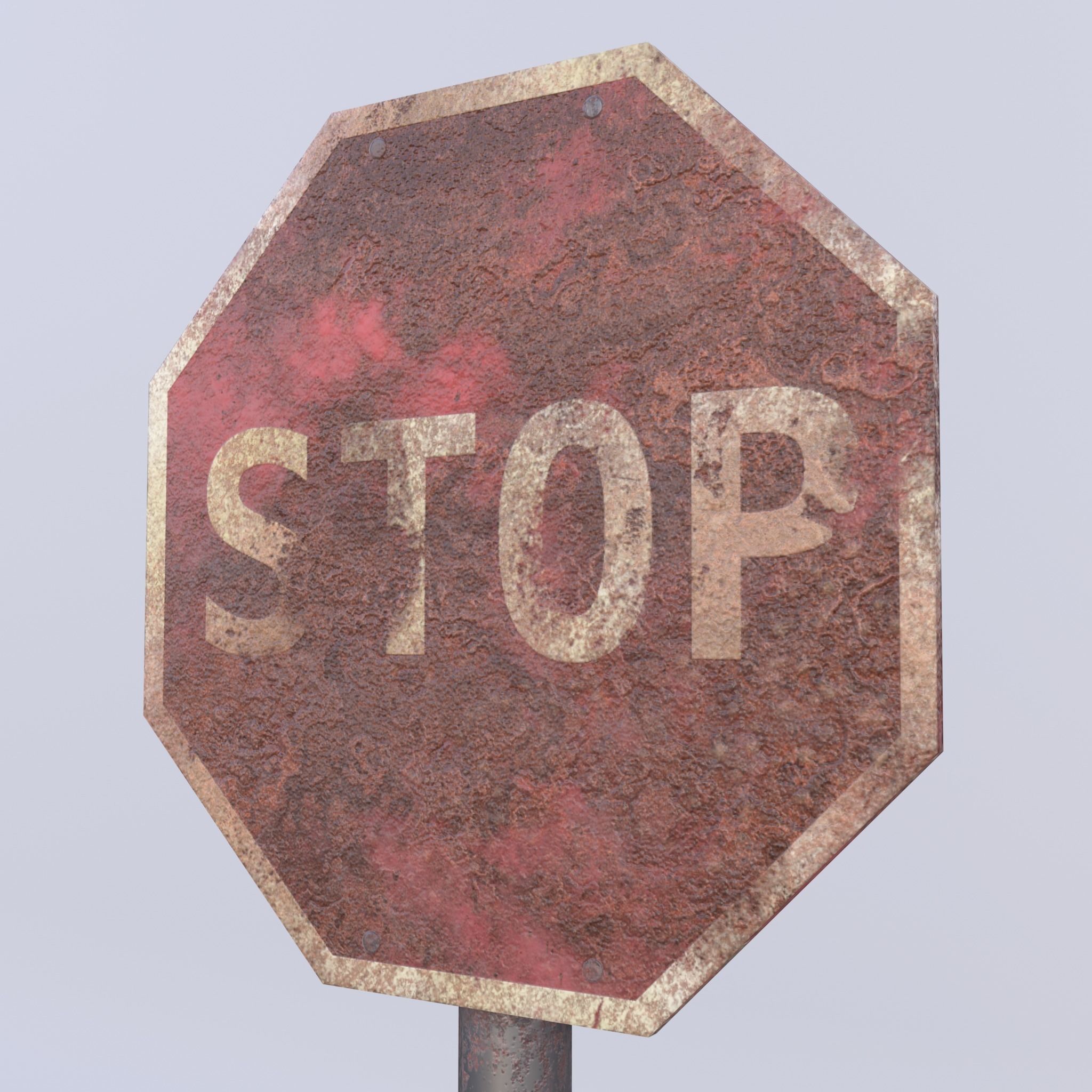 Game-ready Stop sign rusty Unity Unreal Engine  Low-poly 3D model_2