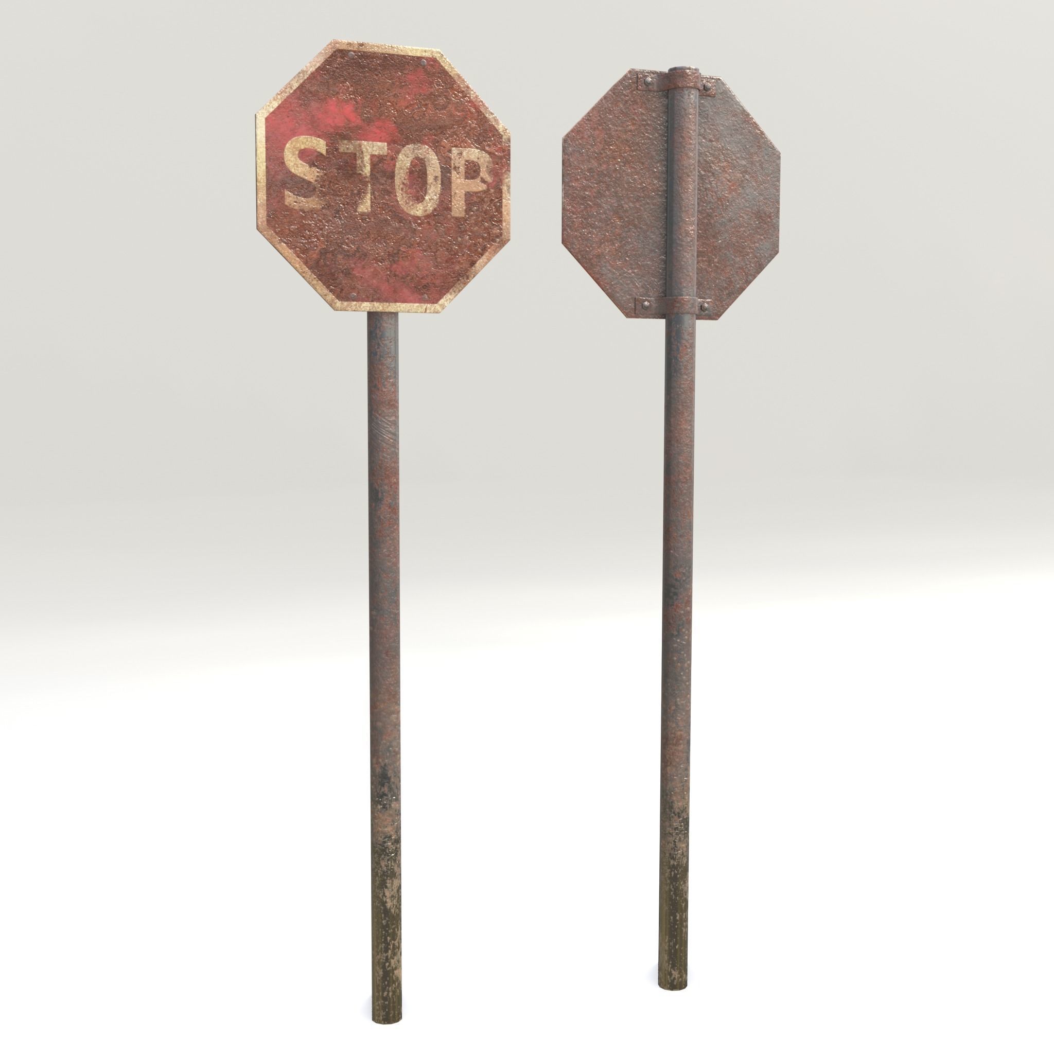 Game-ready Stop sign rusty Unity Unreal Engine  Low-poly 3D model_6
