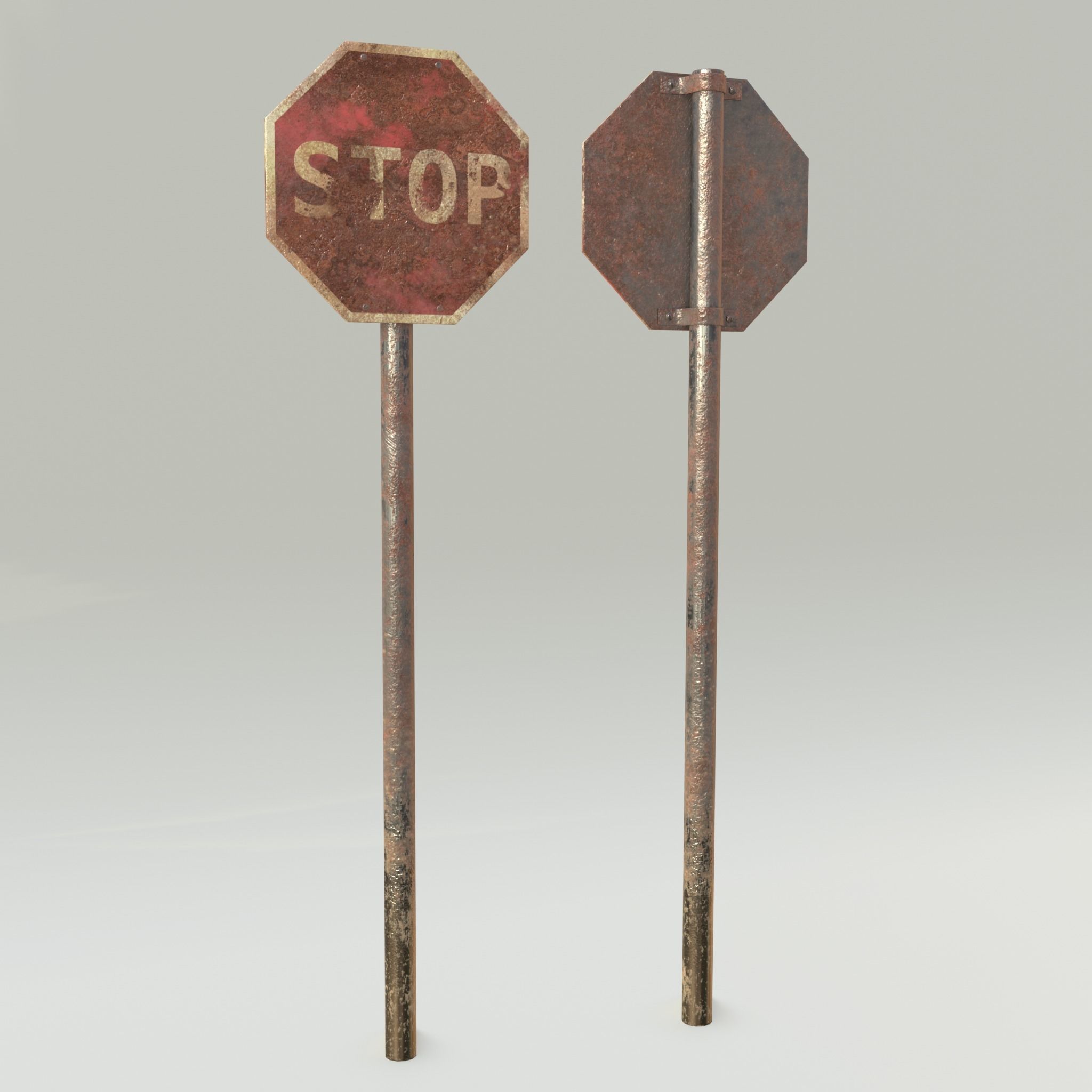 Game-ready Stop sign rusty Unity Unreal Engine  Low-poly 3D model_10
