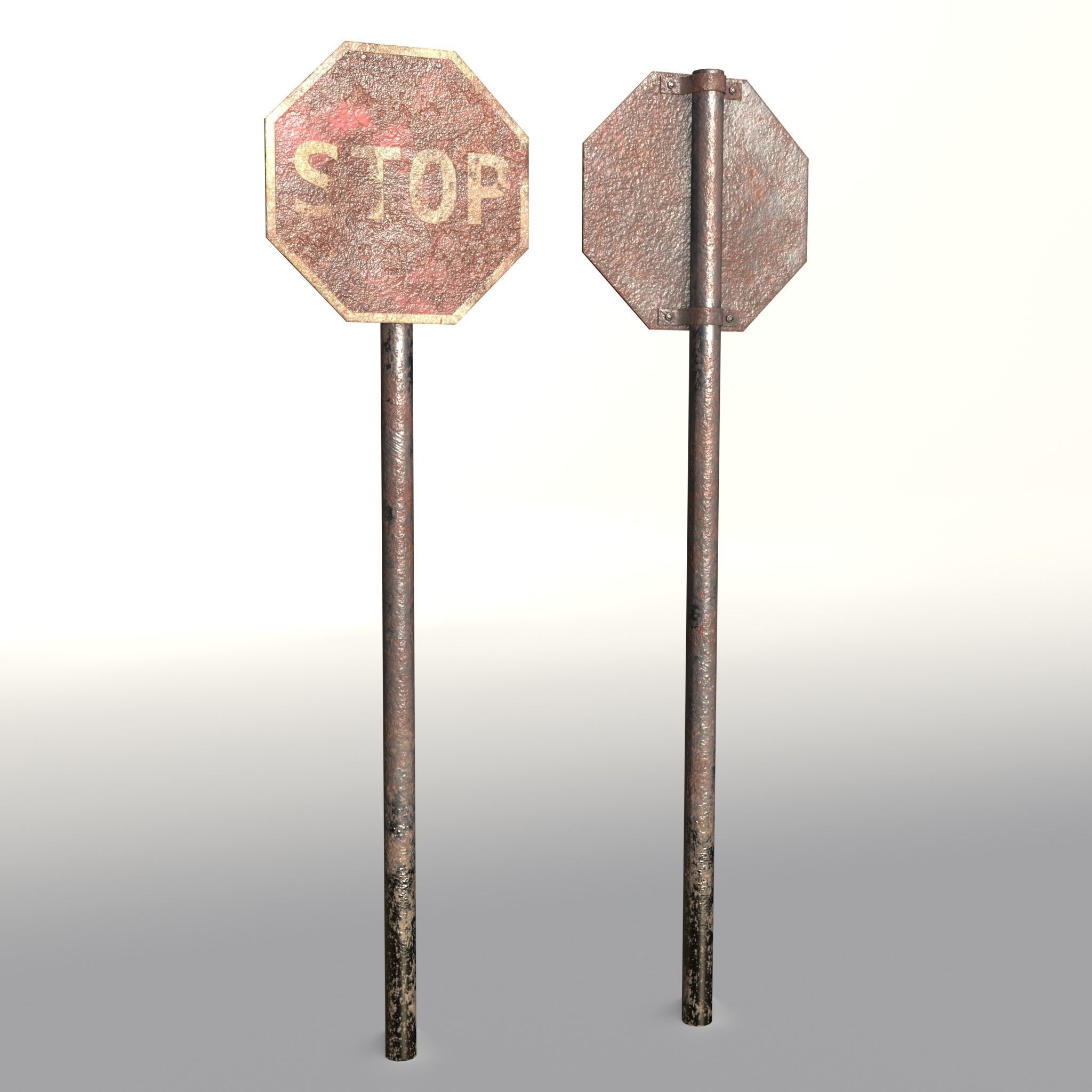 Game-ready Stop sign rusty Unity Unreal Engine  Low-poly 3D model_8