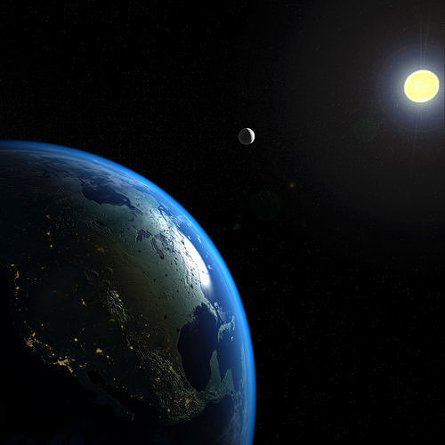Earth 3D from space - elements furnished Low-poly 3D model