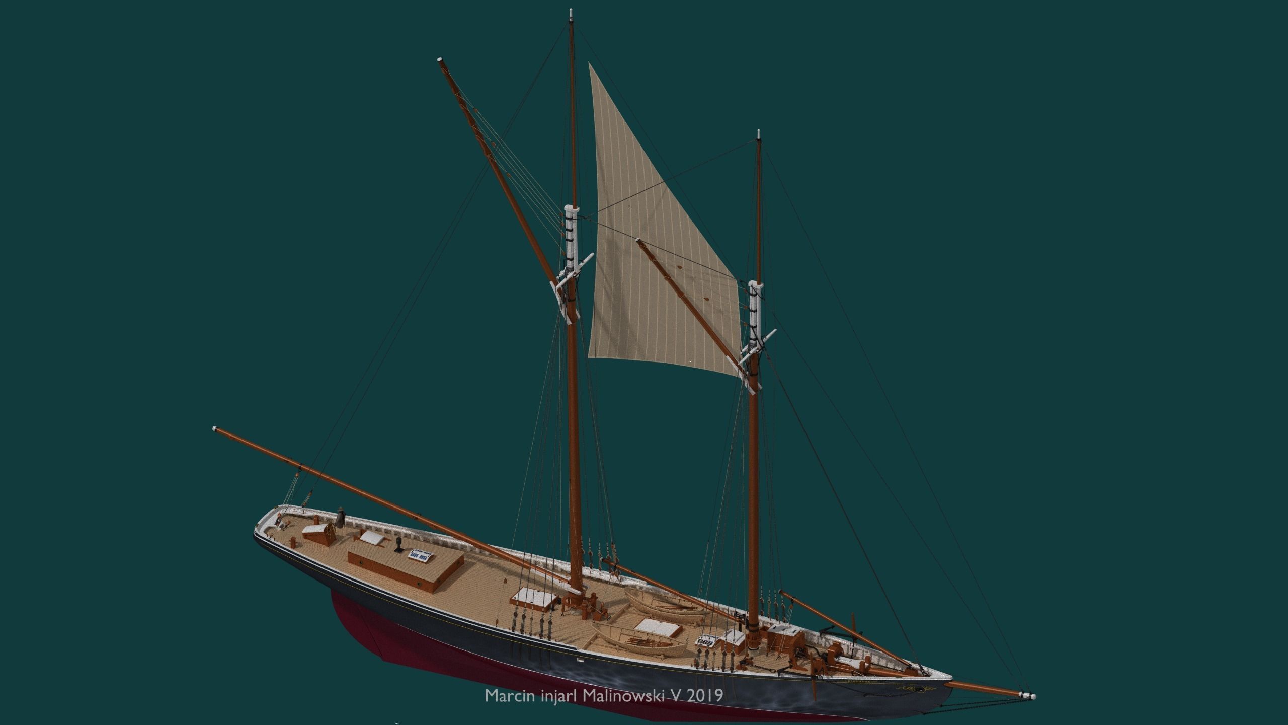 Bluenose 1921 schooner rigged historically accurate  3D model_2