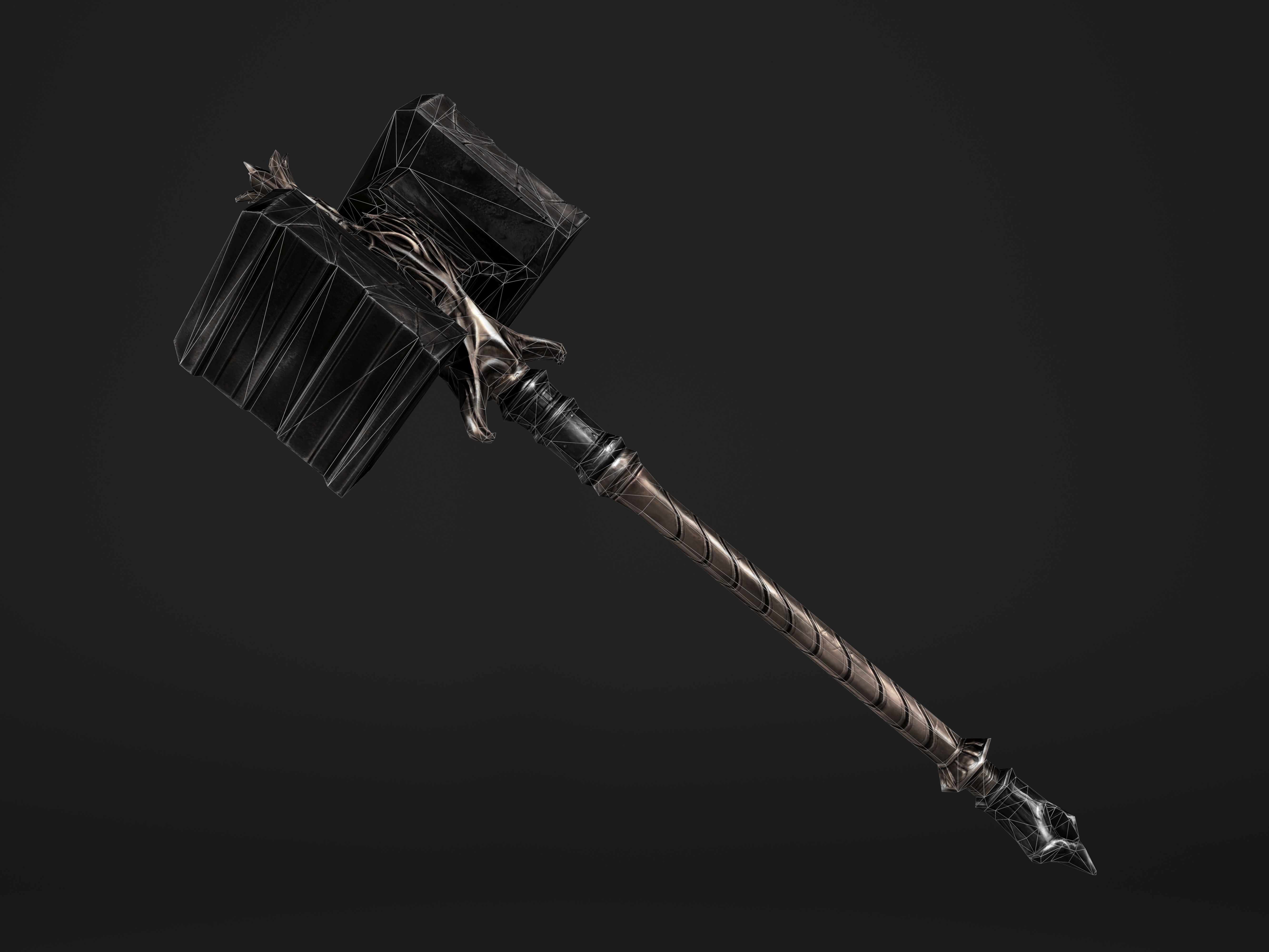 Shaker - Heavy Golden Warhammer Low-poly 3D model_9