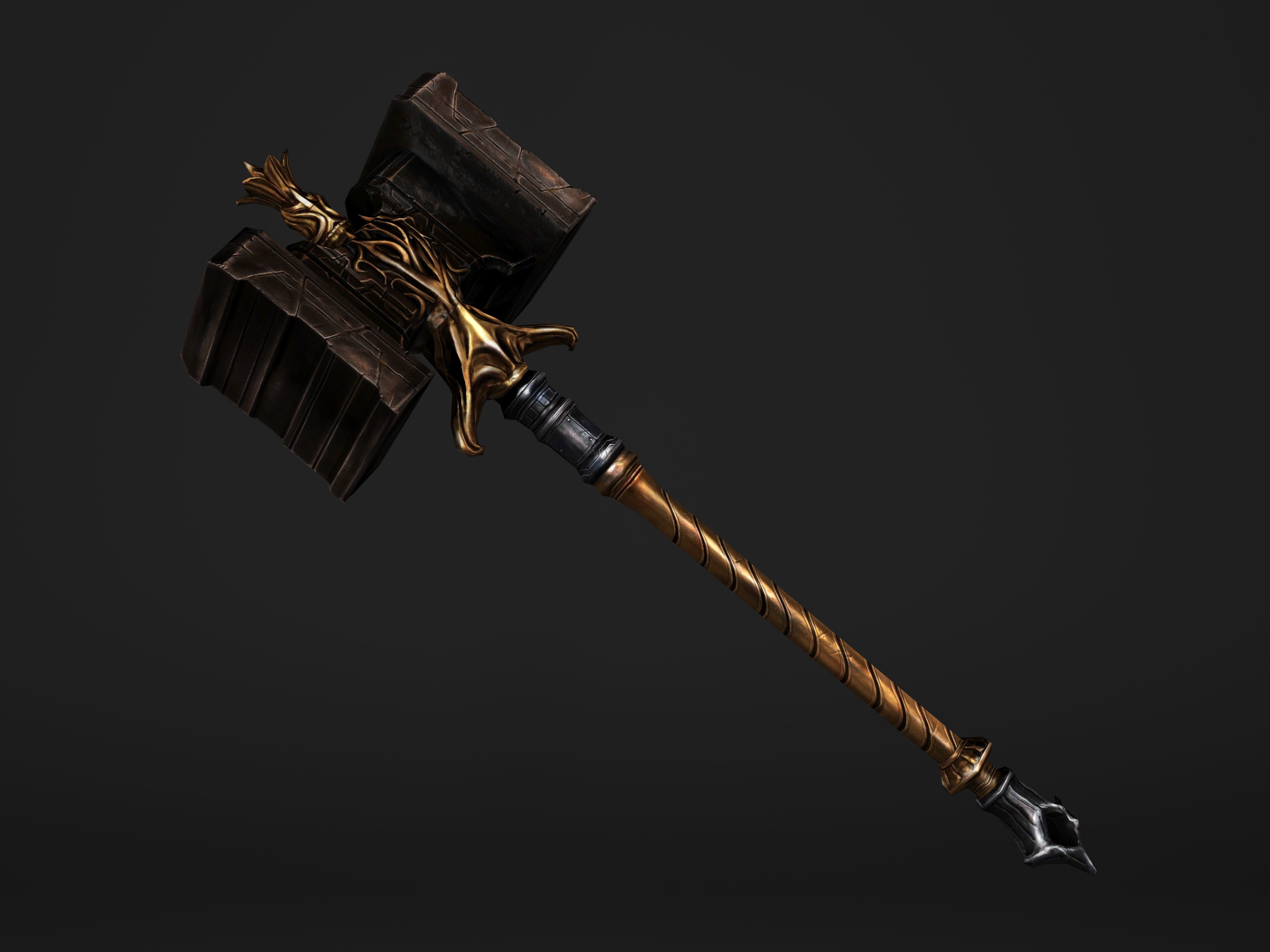 Shaker - Heavy Golden Warhammer Low-poly 3D model_6