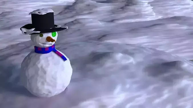 Snowman 3d model wearing top hat and scarf