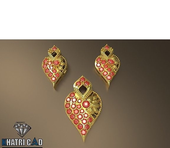 Indian style Gold Pendant full set   3D print model