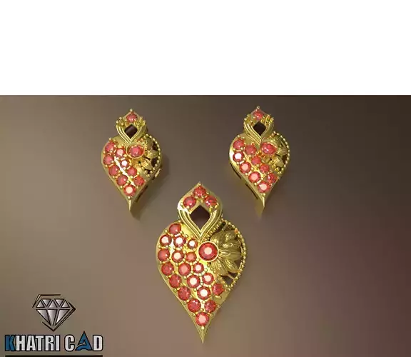 Indian style Gold Pendant full set   3D print model