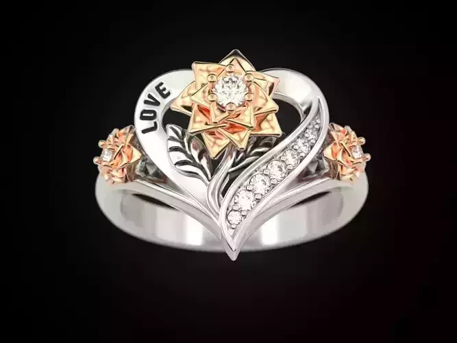 Flower Heart Love Engagement Ring