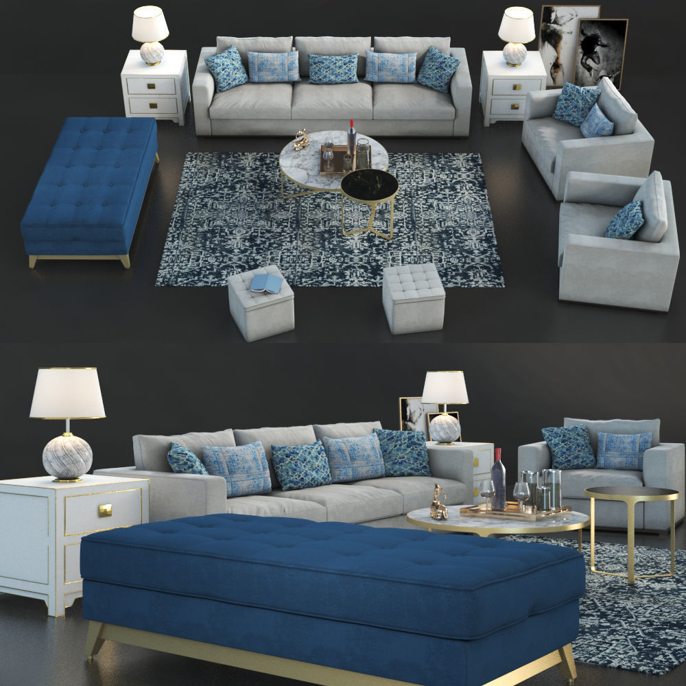 Set of furniture with carpet and table set 3D model_10